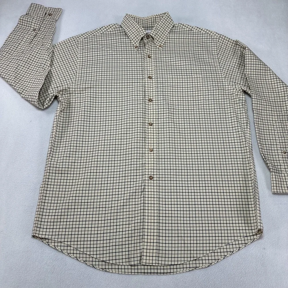 Brooks‎ Brothers Shirt Mens Large Beige Check Non Iron Button Down Long Sleeve